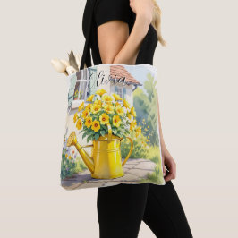  gele bloemen in gieter kan gepersonaliseerd worde tote bag