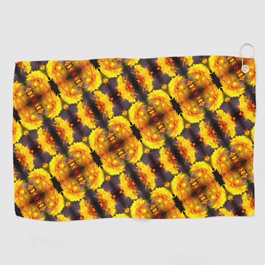 Gele bloemen in het Abstracte zonnepatroon Golfhanddoek (Horizontaal)