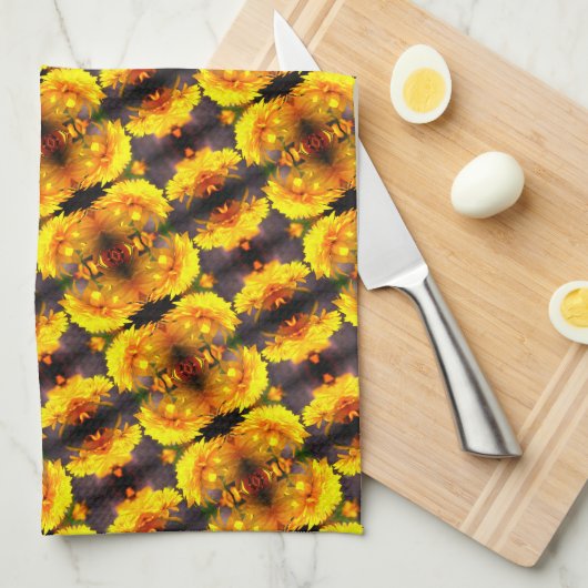 Gele bloemen in het Abstracte zonnepatroon Theedoek (Quarter Fold)