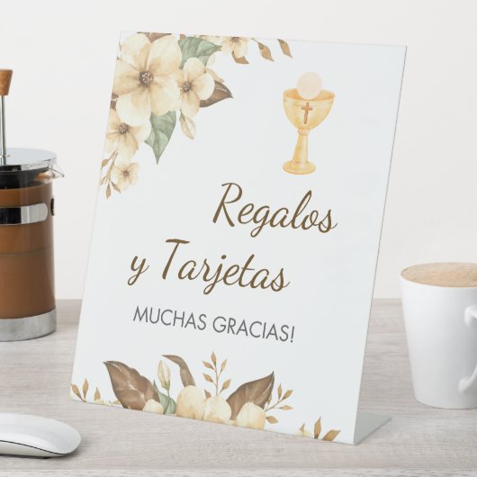 Gele bloemen in Spaanse Eerste Communie Reclamebord Met Voetstuk (Insitu)