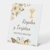 Gele bloemen in Spaanse Eerste Communie Reclamebord Met Voetstuk (Voorkant)
