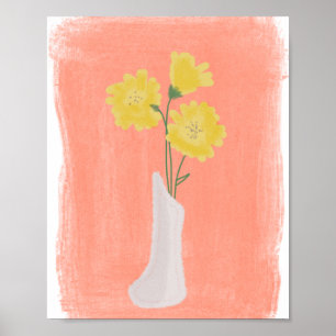 Gele bloemen in vaas handgetekende kunst B Poster