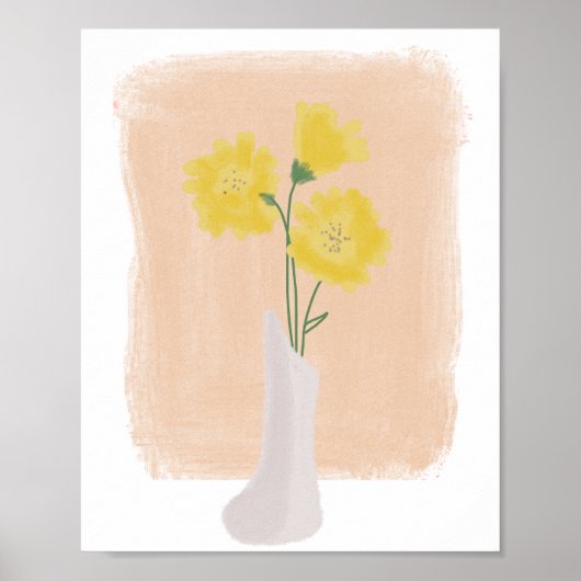 Gele bloemen in Vase Hand Drawn Art B Poster (Voorkant)