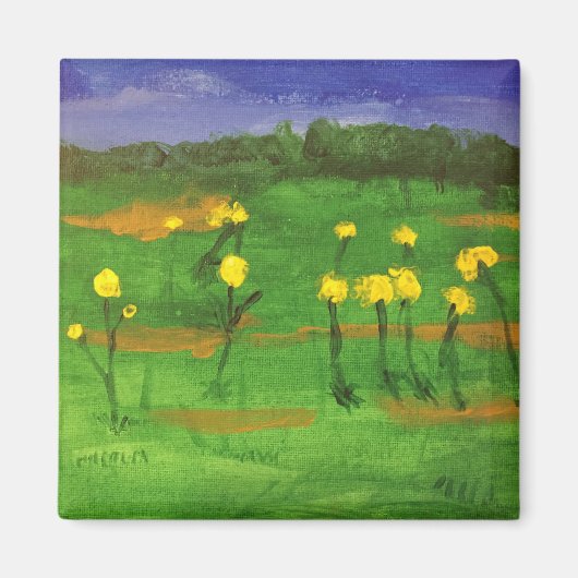 gele bloemen in veldschilderij van jamie magnet (Voorkant)