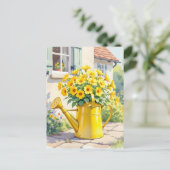  Gele Bloemen in Watering Can Briefkaart (Staand voorkant)