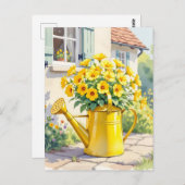  Gele Bloemen in Watering Can Briefkaart (Voorkant / Achterkant)