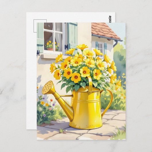  Gele Bloemen in Watering Can Briefkaart (Voorkant / Achterkant)