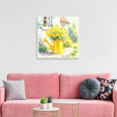 Gele Bloemen in Watering Can Canvas Afdruk (Insitu (Woonkamer))
