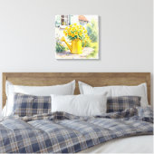Gele Bloemen in Watering Can Canvas Afdruk (Insitu (Slaapkamer))