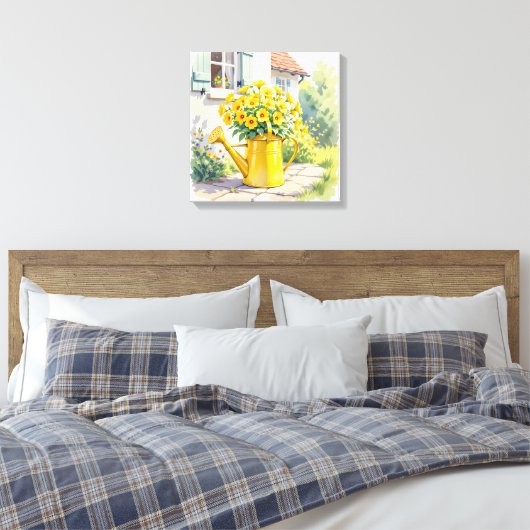  Gele Bloemen in Watering Can Canvas Afdruk (Insitu (Slaapkamer))