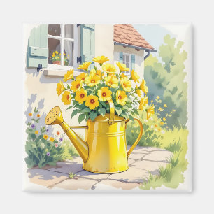  Gele Bloemen in Watering Can Magneet