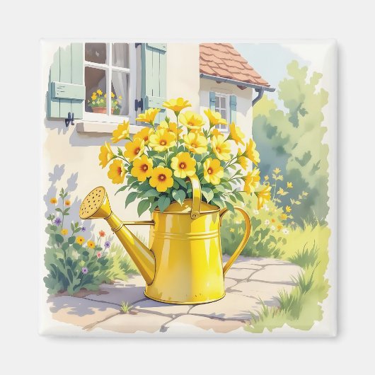  Gele Bloemen in Watering Can Magneet