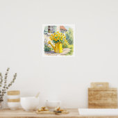 Gele Bloemen in Watering Can Poster (Keuken)
