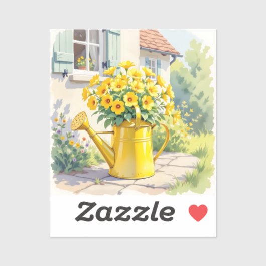 Gele Bloemen in Watering Can Sticker (Vel)