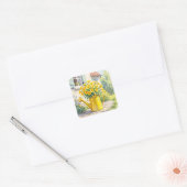 Gele Bloemen in Watering Can Vierkante Sticker (Envelop)