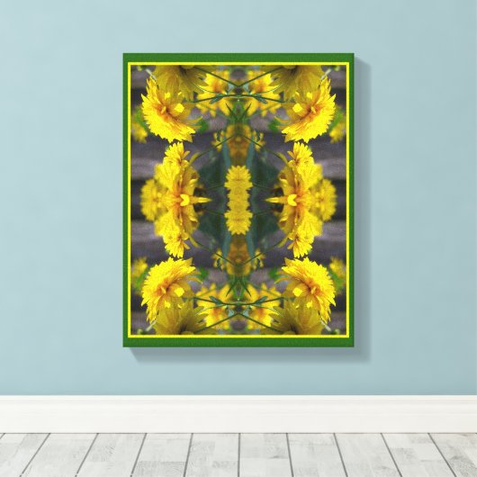 Gele bloemen in zonneschijn-Abstract Canvas Afdruk (Insitu (Houten vloer))