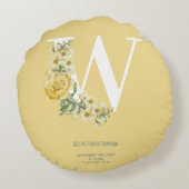 Gele  bloemen Initiaal Baby Birth Stats Rond Kussen (Achterkant)