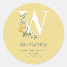 Gele  bloemen Initiaal Baby Birth Stats