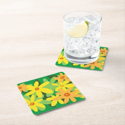 Gele bloemen kartonnen onderzetters (Insitu)