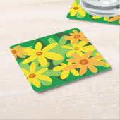 Gele bloemen kartonnen onderzetters (Schuin)