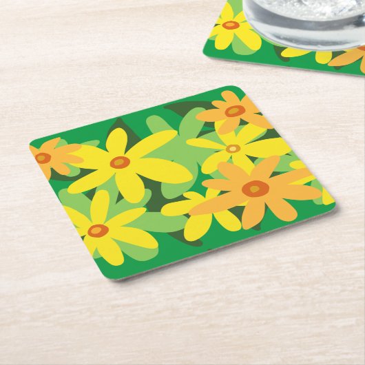 Gele bloemen kartonnen onderzetters (Schuin)