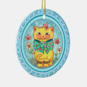 Gele Bloemen kat Keramisch Ornament (Rechts)