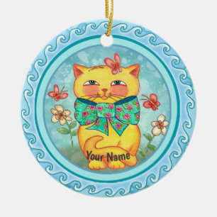 Gele Bloemen kat Keramisch Ornament