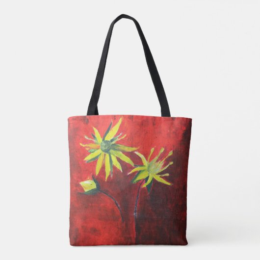 Gele bloemen Kunst Aangepaste All-Over-Print Canva Tote Bag (Achterkant)