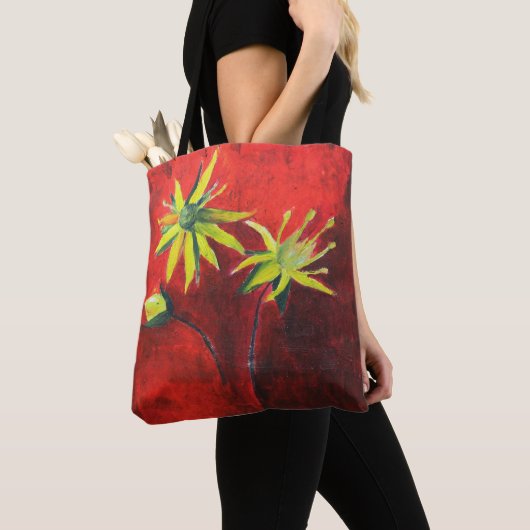 Gele bloemen Kunst Aangepaste All-Over-Print Canva Tote Bag (Dichtbij)