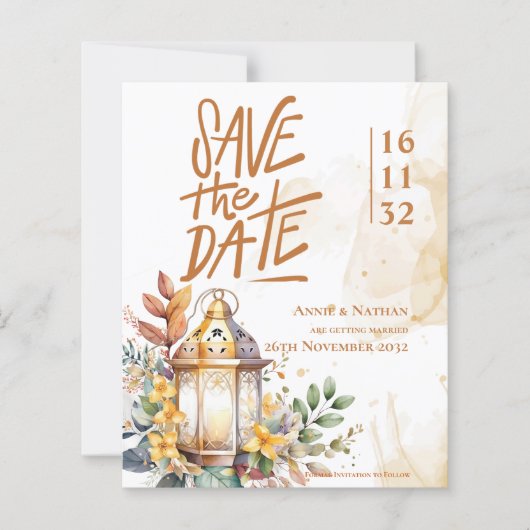 Gele Bloemen Lantaarn Fall Wedding Save the Date (Voorkant)