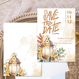 Gele Bloemen Lantaarn Fall Wedding Save the Date