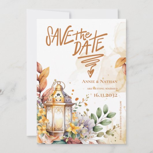 Gele Bloemen Lantaarn Fall Wedding Save the Date (Voorkant)