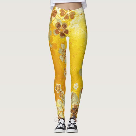 Gele bloemen leggings (Voorkant)