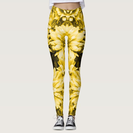 Gele bloemen Leggings (Voorkant)
