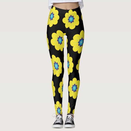 Gele bloemen leggings (Voorkant)