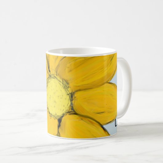 Gele Bloemen Liefde Gepersonaliseerde Blauwe Mokke Koffiemok (Voorkant rechts)