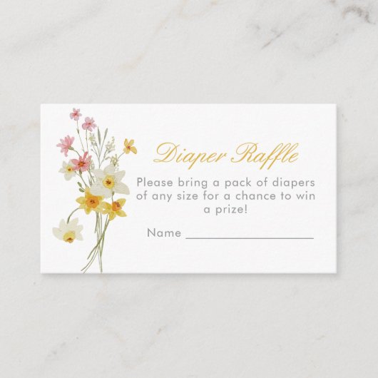 Gele Bloemen Luier verloting ticket Lente Informatiekaartje (Voorkant)