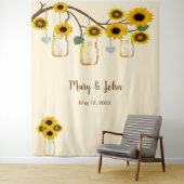 Gele bloemen Mason Jars Foto achtergrond Wandkleed (In situ)