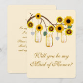 Gele bloemen Mason Jars Maid of Honor Kaart (Voorkant / Achterkant)
