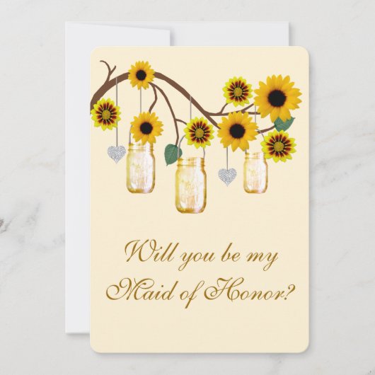 Gele bloemen Mason Jars Maid of Honor Kaart (Voorkant)