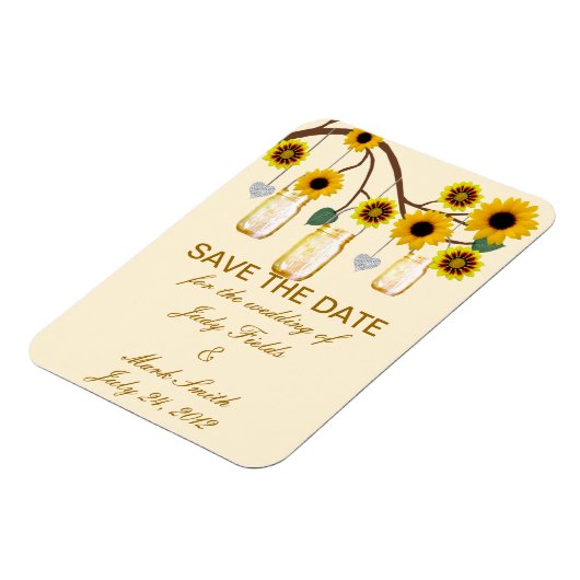 Gele bloemen Mason Jars sparen de Datum Magnet Magneet (Linkerzijde)