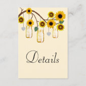 Gele bloemen Mason Jars Wedding Details Informatiekaartje (Voorkant)