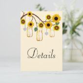 Gele bloemen Mason Jars Wedding Details Informatiekaartje (Staand voorkant)