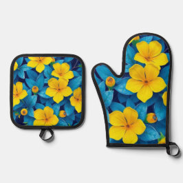 Gele bloemen - Mediterraan Ovenwant & Pannenlap Set