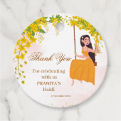 Gele bloemen meisje's haldi bedankt dat je de labe bedankjes labels (Voorkant)