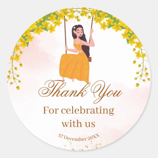 Gele bloemen meisje's haldi dank je label (Voorkant)