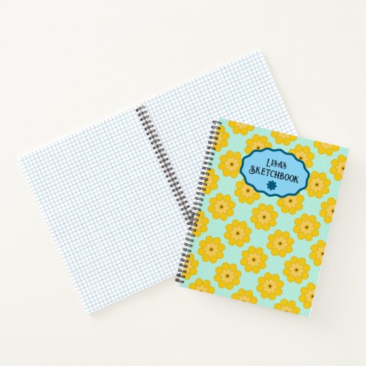 Gele bloemen met blauwe stippen  notitieboek (Binnen)