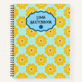 Gele bloemen met blauwe stippen  notitieboek (Voorkant)
