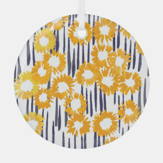 Gele bloemen: met de hand beschilderd glas ornament