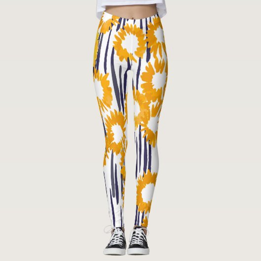 Gele bloemen: met de hand beschilderd leggings (Voorkant)
